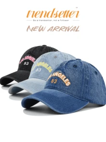 1 pezzo Cappellino da baseball in denim vintage lavato - Grafica ricamata "LOS ANGELES 83", stile vintage consumato, cinturino regolabile per una vestibilità perfetta, cappello casual adatto a tutte le stagioni per uomo e donna, ideale per look da strada, avventure all'aperto, festival musicali e spostamenti quotidiani