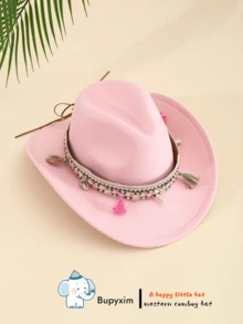 1pc Kids' Western Cowboy Hat For Festivals, Parties, Traveling, Etc. - Pink - View 4