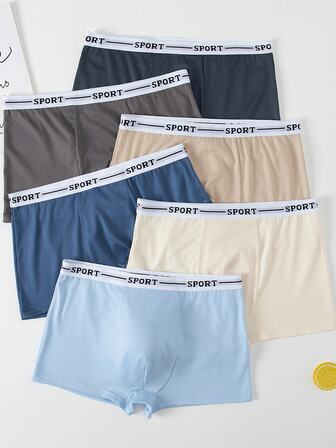 6pcs/Pack Teens/Young Men's Underwear, Minimalist English Letter Design, Breathable Fabric, Comfortable & Skin-Friendly