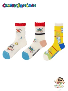 CRAYON SHINCHAN 3 أزواج من الجوارب ذات نمط الرسوم المتحركة الكرتونية لشين تشان، مناسبة للأزياء اليومية للنساء وكهدايا لحفلات المناسبات