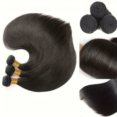 BINF Lot de 3 extensions de cheveux lisses, 3 pièces, 100 % cheveux humains, 35,5 à 81,3 cm, tissages, extensions de cheveux naturels, extensions de cheveux pour femmes, tissages, extensions de cheveux lisses, cheveux naturels, cheveux de haute qualité, extensions longue durée, clipsables, cheveux pour femmes, qualité salon