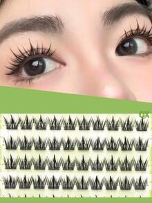 100 buc. Gene false naturale subțiri, clustere de gene tip "ochi de căprioară" 8-12 mm - Gene false naturale subțiri pentru aspect de păpușă, potrivite pentru începători și reutilizabile, perfecte pentru cosplay/anime/petrecere (cadou excelent pentru femei - Crăciun/zi de naștere/Îndrăgostiți)