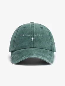 1pc "JESUS SAVES" Printed Washed Baseball Cap, Adjustable Strap, Suitable For Family Party, Christmas, Halloween, Father's Day, Fishing, Gym, Sports, Travel, NYC, Casual Headwear Gift For Students, Teachers, Dads, Black, Brown, Green, Trucker Style - A - View 2