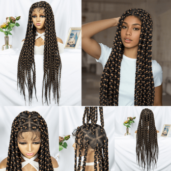32 Inch Square Knotless Box Braided Wigs, Suitable For Women, Full Double Braided Wigs, Thick Braided Wigs, Handmade Corn Braided Wigs - Multiple Colors Available