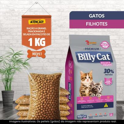 Ração Billy Cat Gatos Filhotes a Granel – Sabor Carne, Frango e Leite | 30% Proteína | Embalagem Selada por Quilo
