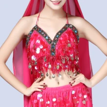 Belly Dance Costumes, Performance Costumes, Dance Skirts, Stage Costumes, Sequined Fringed Bra Sets, Full-Skirted Dresses, Competition Costumes - 玫紅色三件組(上衣+裙子+腰鍊) - 查看 6