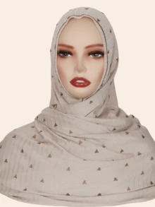 1pc Women's Elastic Cotton Soft Striped Hijab Fabric Long Scarf, Middle Eastern High-End Rhinestone Crafted Star & Floral Design, High Fashion Headscarf, Daily & Outdoor Shawl