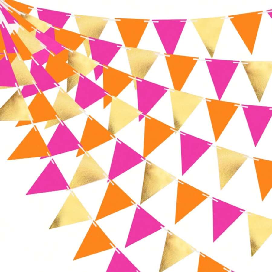 5 sets de décorations de fête rose vif, orange et or. Bannière à fanions, drapeaux triangulaires en papier, guirlandes et serpentins roses et oranges pour mariage, anniversaire, fête de fiançailles, baby shower, décoration de la maison et du jardin