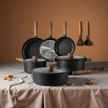 Non Stick Pan And Flat Bottomed Pan, Induction Cookware Set 16 Piece Kitchen Cooking Set, Non Stick Pan And Flat Bottomed Pan, With Frying Pan (Excluding Perfluorooctanoic Acid, Perfluorooctanoic Acid) - Black - View 3