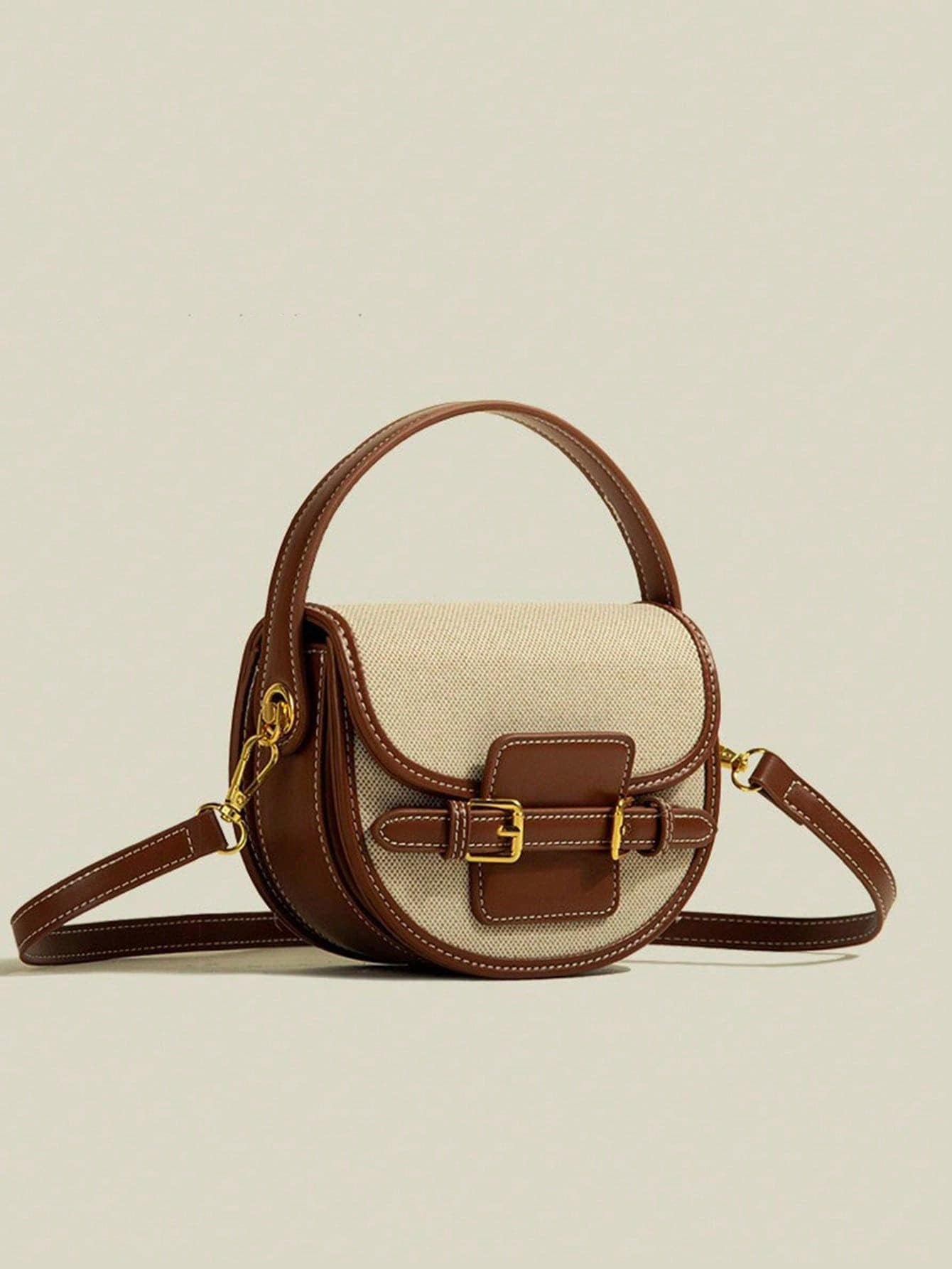 Bolso de mano, tipo de bolso preferido, bolso de textura avanzada, bolso de silla de montar, bolso de moda de minoría con costura retro, nuevo bolso casual tipo Joker de 2025 para cruzar el Body