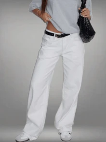 Women's Y2k Low Rise Jeans Vintage Wide Leg Loose Denim Pants Baggy Trousers With Pockets - 白色 - 查看 3