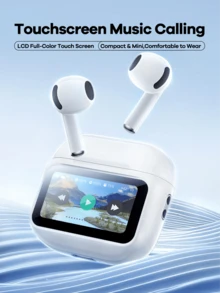 最新升级版 Remax 无线蓝牙耳机带显示屏，20 小时播放时间，无线立体声耳机，触控，迷你耳机，舒适防汗运动耳机，耳机设计，白色 - 白色 - 查看 1