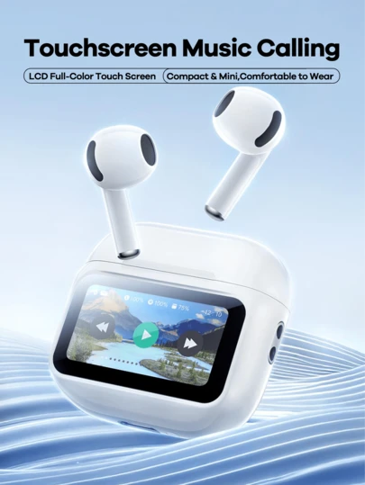  Nyaste uppgraderade Remax trådlösa Bluetooth-hörlurar med skärm, 20 timmars speltid, trådlösa stereohörlurar, pekskärm, mini-hörlurar, bekväma svettåliga sporthörlurar, hörlursdesign, vit