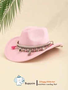 1pc Kids' Western Cowboy Hat For Festivals, Parties, Traveling, Etc. - Pink - View 2