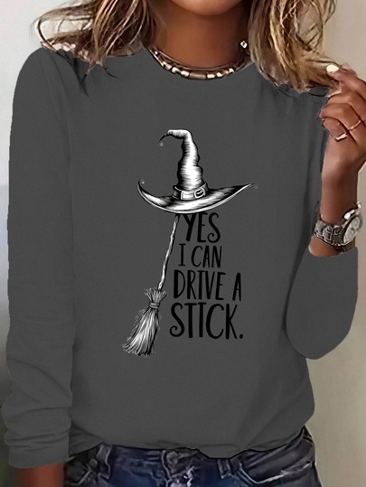 Halloween Ladies Casual Printed Long Sleeve T-Shirt-Soft Comfortable Fabric, Machine Washable Spring/Autumn Top