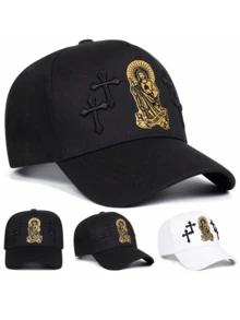1 pieza Gorra de béisbol bordada con cruz de Jesús para hombres, adecuada para uso urbano, casual, salidas de primavera/otoño, viajes, vacaciones en la playa - Multicolor - Ver 7