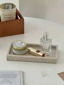 1pc Marble Texture Tray, Resin Vanity Organizer Dish, Desk Cosmetic Storage Plate For Women Storage Organizer Travel Essentials Back To School Dormitory Storage Fall Decor - Beige - View 6