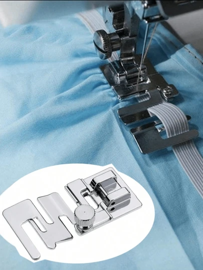 1 Stück elastisches Band & Spitzen Patchwork Nähfuß mit fischförmigem Einfädler, geeignet für Haushalts-Nähmaschinen mit niedrigem Schaft (Brother, Janome, Juki usw.) - DIY Nähen wird einfacher: multifunktionaler Nähfuß für elastische Stoffe und einfaches Einfädeln, elegantes silbergrau