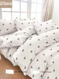 Brushed Microfiber White Boho Pattern Printed Bedding Duvet Cover Set, Includes Duvet Cover + Pillowcase, Dorm Bedding Back To School Bedding