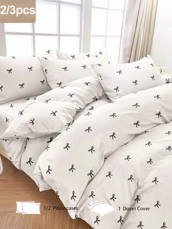 Brushed Microfiber White Boho Pattern Printed Bedding Duvet Cover Set, Includes Duvet Cover + Pillowcase, Dorm Bedding Back To School Bedding