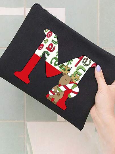 1个时尚字母印花化妆包 | 日常化妆包 & 节日（圣诞节/生日/情人节）精美礼物 | 多功能拉链洗漱包，女性必备 | 宿舍及旅行必备 | 亮丽图案化妆包