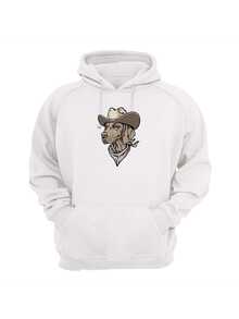 Cowboy Style Dog Print Flannel Sweatshirt Top Immediate Shipping - White - View 1