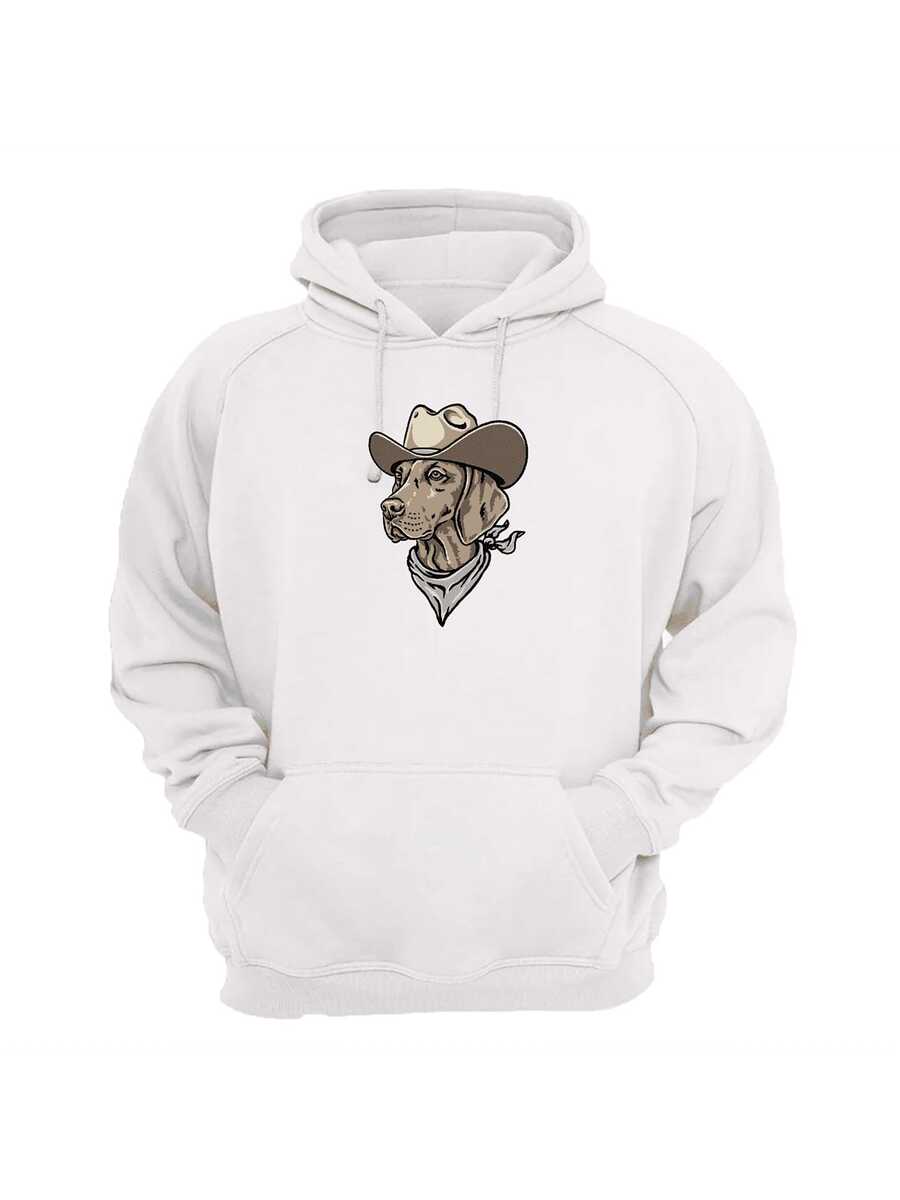 Cowboy Style Dog Print Flannel Sweatshirt Top Immediate Shipping - White - View 1