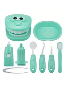 9 件迷你儿童牙医玩具套装 - 逼真的口腔护理工具，适合富有想象力的游戏和学习牙医检查牙齿模型，适合亲子互动和角色扮演学习玩具，适合男孩和女孩（塑料材质）