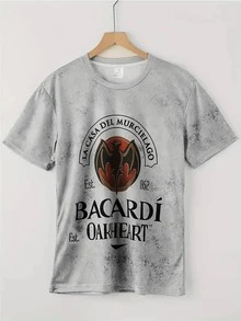 Tricou confortabil cu imprimeu 3D și model de liliac pentru bărbați, tricou elastic cu mânecă scurtă și guler rotund, potrivit pentru activități în aer liber vara, cadou de Ziua Tatălui/Halloween - Multicolor - Vizualizare 2