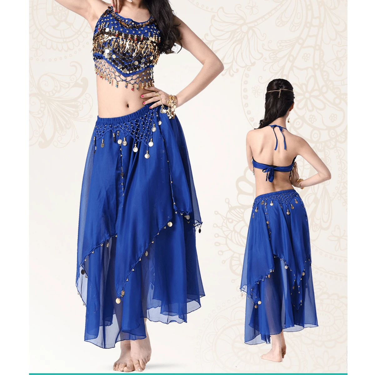 Belly Dance Costume Skirt, Belly Dance Undergarment, Stage Performance Skirt, Belly Dance Practice Grand Skirt - Sapphire - 查看 1