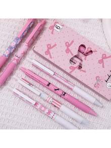 6 支装，粉色蝴蝶结速干凝胶笔，0.5 毫米细笔尖，书写流畅，适用于办公室和教室用品，青少年成人家庭办公室家庭教育课堂写作写作专用通用书写笔期末考试凝胶笔圆珠笔套装，节日文具礼品，教室用品，情人节儿童礼物，圆珠笔，钢笔，文具，蝴蝶结，返校