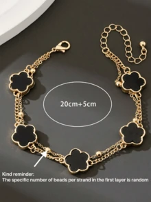 2pcs/Set Classic Black & White Clover Chain Bracelet, Fashion Minimalist Design, Birthday Gift - Multicolor - View 14