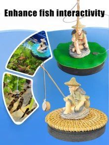 1pc Floating Old Man Fishing Decorative Figurine - Adhesive Fish Food Feeding Function For Fish Tank/Fish Pond, Dual-Purpose Aquarium Ornament For Freshwater/Saltwater Fish Tank Landscaping & Daily Fish Feeding Accessory
