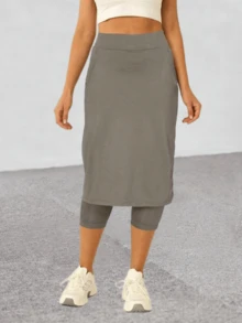 Womens Tennis Skirt With Capris Leggings Golf Knee Length Skorts Athletic Long Skirts For Women With Pockets - 灰色 - 查看 1
