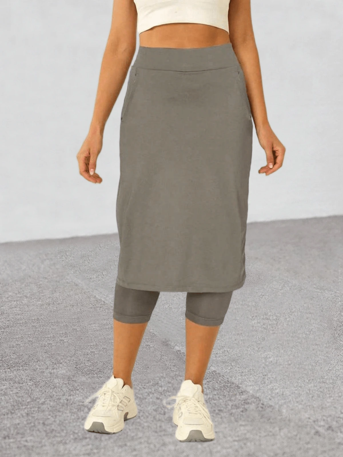 Womens Tennis Skirt With Capris Leggings Golf Knee Length Skorts Athletic Long Skirts For Women With Pockets - 灰色 - 查看 1