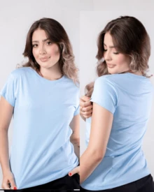 Kit 2 Women's Blouses Baby Look Basic T-Shirt 100% Premium Cotton Plain T-Shirt Traditional High Summer - 橄欖綠-淡藍色 - 查看 2