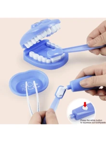 9 件迷你儿童牙医玩具套装 - 逼真的口腔护理工具，适合富有想象力的游戏和学习牙医检查牙齿模型，适合亲子互动和角色扮演学习玩具，适合男孩和女孩（塑料材质）