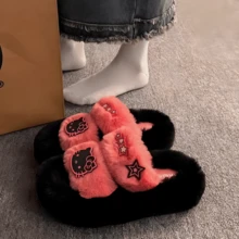 Sanrio 1 paire de pantoufles d'intérieur Hello Kitty, pantoufles en coton, pantoufles d'intérieur décontractées multicolores, design 3D créatif, pantoufles Hello Kitty mignonnes