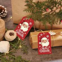 50 Piezas/30 Piezas Etiquetas Navideñas con Cuerda, Etiquetas Rojas de Papá Noel Feliz Navidad, Etiquetas Colgantes Escribibles, Suministros para Fiestas de Celebración para Envolver Regalos, Árbol de Navidad, Manualidades DIY, Hogar