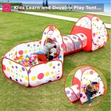 3-In-1 Youngsters' Play Tent - Indoor Foldable Game House With Steel Frame, Polyester Material - Red/Blue (!!! Balls Not Included !!!) - Red - View 6