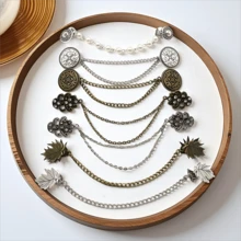 1pc/7pcs Sweater Clip Brooch Set, Vintage Sweater Collar Clips With Tassel Chain, Anti-Slip Shirt Collar Clips, Rhinestone Cardigan Clips