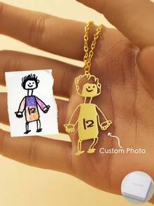 1 Cute And Personalized Hand Drawn Cartoon Simple Drawing Customized Pendant Necklace, Customize A Creative Pendant Necklace Gift For Children's Paintings