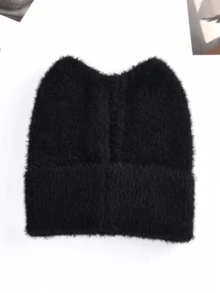 1 件女士 Y2K 猫耳毛绒针织帽，适合秋冬季日常佩戴 - 黑色 - 查看 7