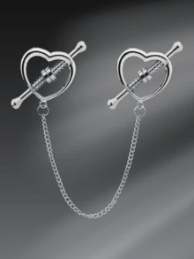 CIZME 1 Pair Fashion Stainless Steel Heart-Shaped Fake Nipple Rings, Suitable For Women's Daily Decoration, No Piercing Required, With Chain Clip, Adjustable, Body Jewelry, Fake Nipple Rings - Fake Nipple Ring - View 8