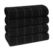 Kit Of 4 Large Geometric Terry Cloth Dishcloths, 100% Cotton, 2 Gray And 2 White - 4 黑色 - 查看 3