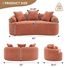 65" Curved Small Loveseat Sofa,Cozy Chenille Upholstered Couch With 3 Pillows,Modern Deep Seat Cloud Couch Memory Foam Compression Sofa,For Living Room Apartment Office,No Assembly Needed - Màu Hồng  San hô - Xem 6