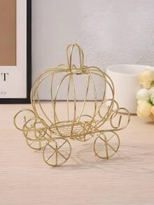 Pumpkin Carriage Candy Box, Wedding Carriage Gold Wrought Iron Hollow Candy Box, Wedding Decoration Tray, Birthday Party Wedding Decoration, Wedding Supplies, Wedding Decoration, Wedding Rack - Gold - View 1