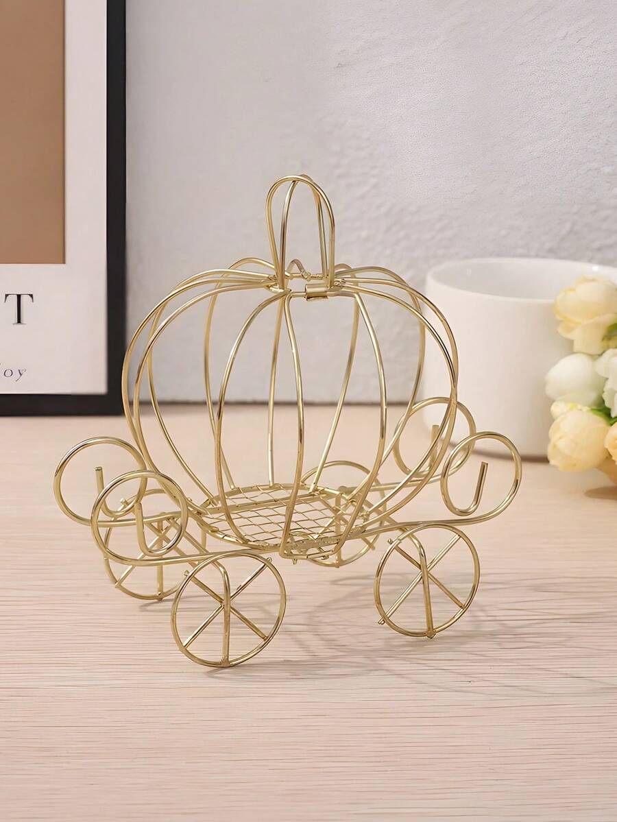Pumpkin Carriage Candy Box, Wedding Carriage Gold Wrought Iron Hollow Candy Box, Wedding Decoration Tray, Birthday Party Wedding Decoration, Wedding Supplies, Wedding Decoration, Wedding Rack - Gold - View 1