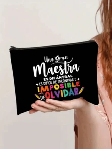 Set di due pezzi in lino nero, borsa in lino con stampa di lettere creative e portafoglio/borsa cosmetica, decorata con motivo a matita e stampa colorata di lettere, borsa shopping Dopamina, regalo di apprezzamento per gli insegnanti, borsa in lino da donna di grande capacità, regalo personalizzato per anniversario di matrimonio e compleanno degli amici, borsa in tela di moda da donna con bottone spesso, borsa in lino, regalo di Natale