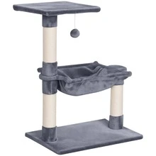 PawHut Cat Tree Scratch Post With Bed Hammock Sisal For Indoor Cats Grey - Grey - View 2